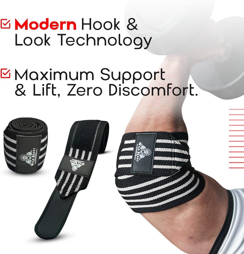 WildBeast Elbow Wraps for Weightlifting Men (Pair), Stretchable 41" Elbow Compression Strap, Weightlifting Straps for Bench Press, Strength Training & Fitness Support, Elbows Straps for Golfer's Elbows & Tendonitis - Image 2